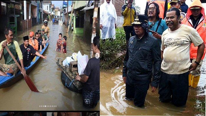 Bedanya Gubernur dan Wagub Saat Tinjau Banjir, Emil Jalan Kaki Uu Naik Perahu, Banjirnya Gak Dalam