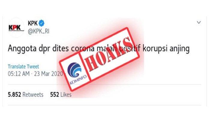 Viral Postingan Anggota DPR Dites Corona Malah Positif Korupsi, Ternyata Hoaks, Begini Kata KPK
