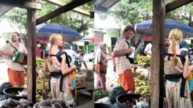 Viral Bule Ngamen Sambil Gendong Anak di Pasar, Diduga Kehabisan Uang