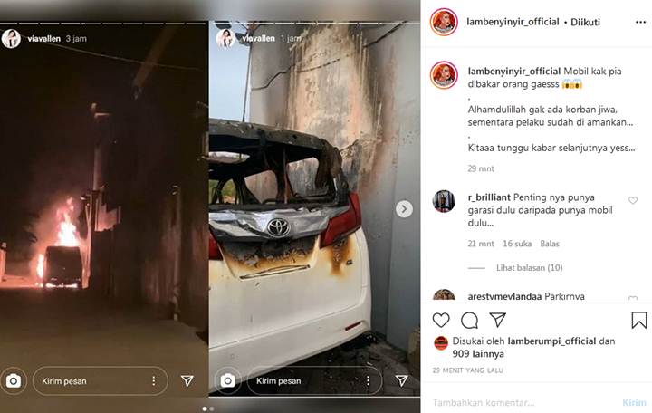 VIDEO Detik-detik Mobil Via Vallen Dilalap Api, Diduga Dibakar Orang Tak Dikenal, Orang-orang Panik
