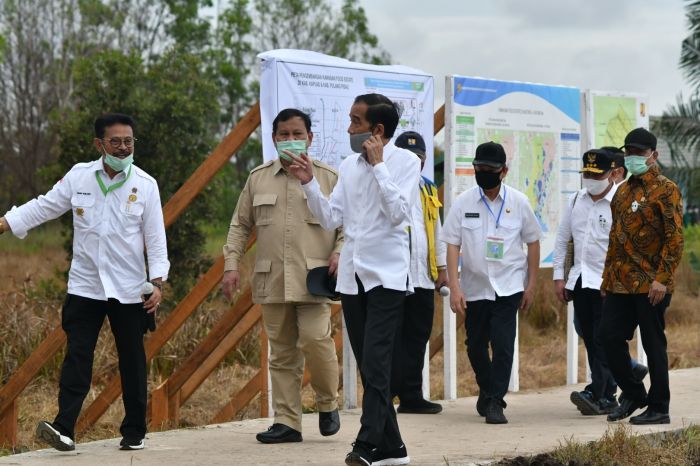 Menhan Prabowo Subianto Mendampingi Presiden Jokwi Dalam Kunjungan Ke Kalteng Untuk Tinjau Food Estate di Kalteng, Ini Alasannya