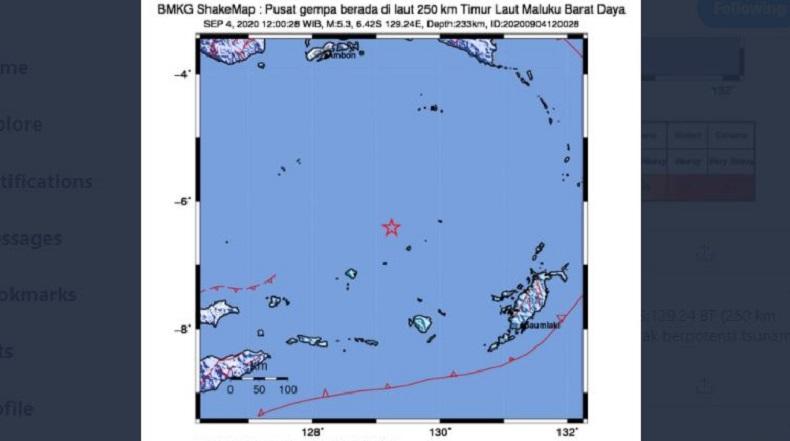 Gempa Bumi Berkekuatan M5,3 Mengguncang Kepulauan Tanimbar Maluku, 'Tidak Berpotensi Tsunami'