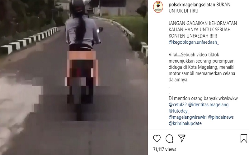 Viral di Media Sosial Video Pemotor Dengan Sengaja Menunjukan Celana Dalamnya, 'Bukan Untuk Ditiru, Sebuah Konten Unfaedah'