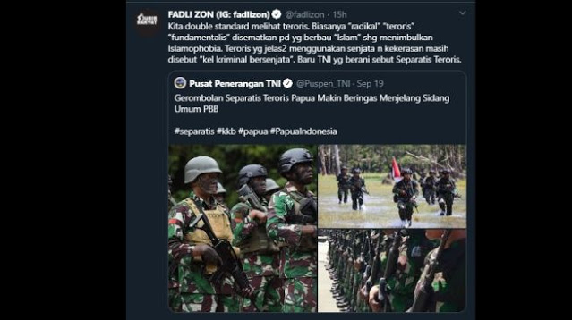 Biasanya Disematkan kepada Kelompok Islam, Fadli Zon: Baru TNI yang Berani Sebut KKB Separatis Teroris