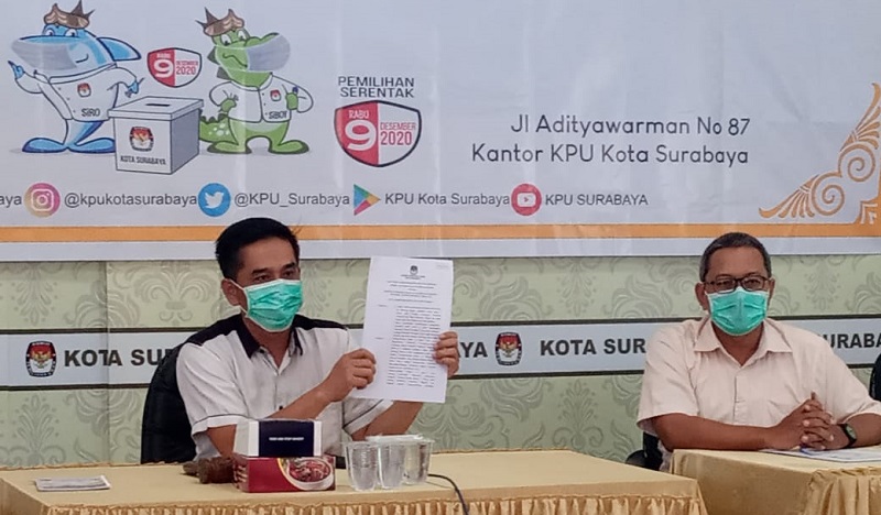 KPU Kota Surabaya Tidak Mengharuskan Paslon Kepala Daerah Kota Surabaya Hadir Dalam Pengambilan Nomor Urut, 'jika memang sakit atau dalam fase isolasi mandiri'