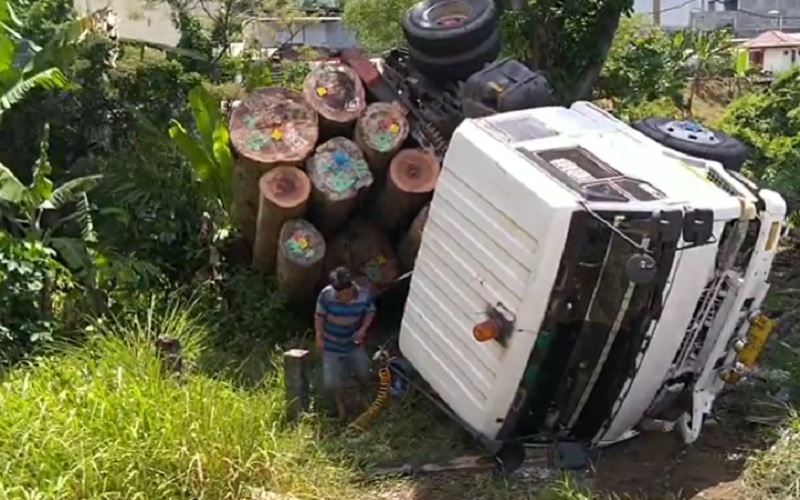 Truk Bermuatan Balok Kayu Terguling di Temanggung, Sopir Sempat Terjebak dalam Kendaraan
