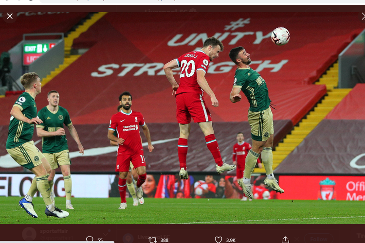 Liverpool Vs Sheffield United, Sempat Tertinggal, The Reds Mampu Comeback Untuk Memastikan Kemenangan 2-1
