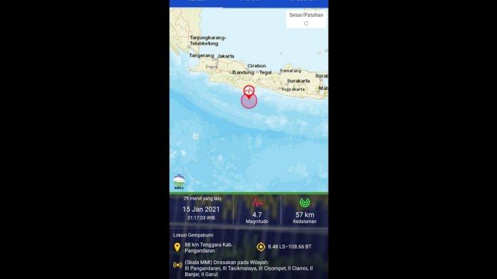 Gempa Bumi M 4,7 Dirasakan di Wilayah Pangandaran dan Sekitarnya