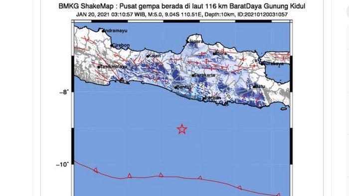 Menjelang Subuh, BMKG Melaporkan Gempa Bumi Terkini Terjadi di Gunung Kidul Bermagnitudo 5,0, Ini Daerah-daerah yang Rasakan Guncangan Gempa