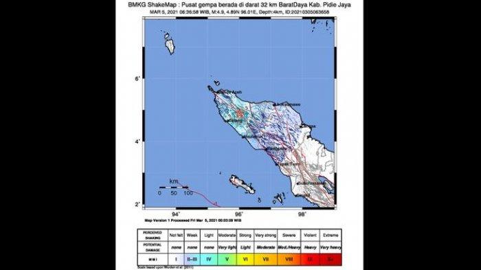 Gempa Bermagnitudo 4,9 Mengguncang Kabupaten Pidie Jaya Aceh, Ini Wilayah yang Rasakan Getaran