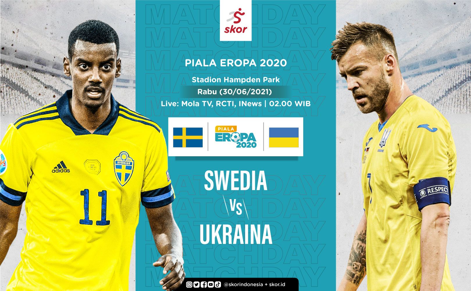 LINK Live  Streaming Fase 16 Besar Euro 2020 : Swedia Vs Ukraina, Tonton Disini Pukul 02.00 WIB 