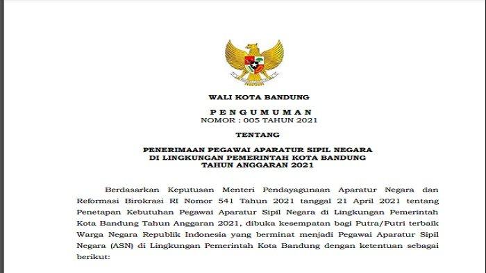 Download Daftar Formasi CPNS Kota Bandung, Pendaftaran Dilakukan di sscasn.bkn.go.id, Ini Jadwalnya