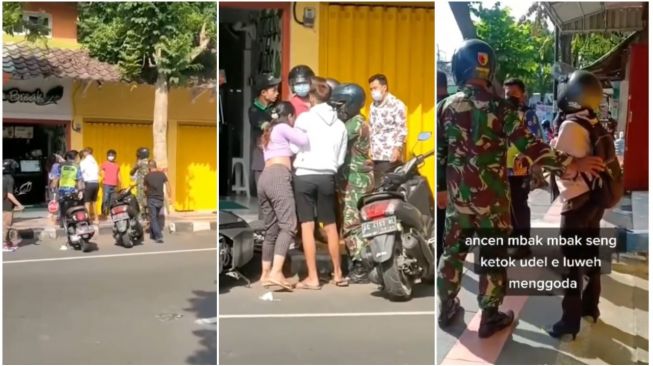 Viral di Medsos, Dua Wanita Adu Pukul Perebutkan Lelaki, TNI Sampai Ikut Melerai