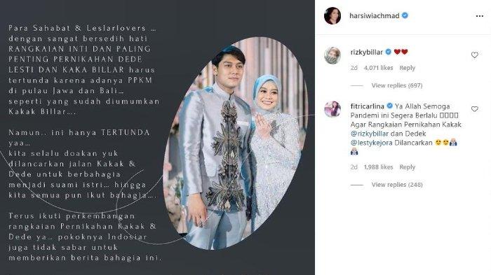 Pernikahan Lesti Kejora dan Rizky Billar Terpaksa Ditunda, KUA Kecamatan Pinang Belum Terima Berkas  