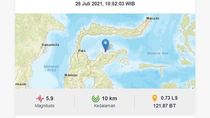 Baru Saja Gempa 5,9 Guncang Tojo Una-una Sulawesi, Terasa Sampai Gorontalo, Ini Kata BMKG  