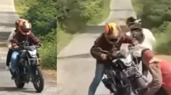 VIRAL VIDEO ! Pemotor Honda CBR150R Gagal Nanjak, Sosok Sang Pacar yang Dibonceng Jadi Sorotan