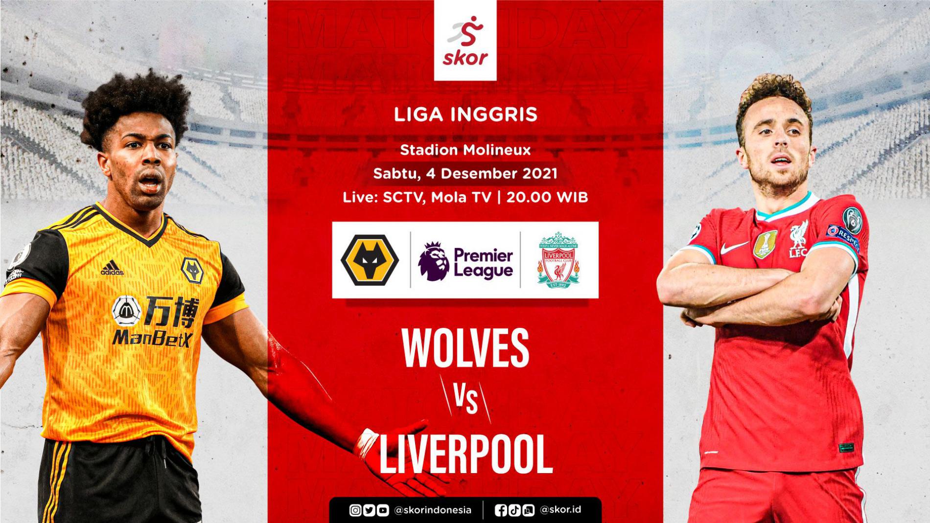 Premier League : Wolves Vs Liverpool, Main Pukul 22.00 WIB, Berikut LINK Live Streamingnya 