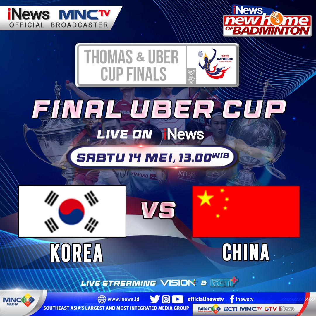 SEDANG BERLANGSUNG! LINK Live Streaming FINAL Uber Cup 2022 : Korea Selatan vs China