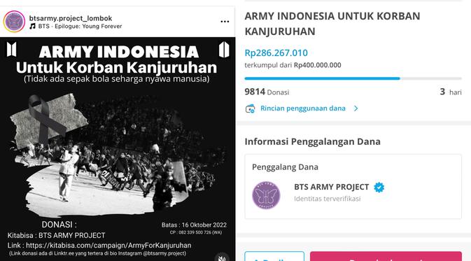 Luar Biasa! Fans BTS ARMY Indonesia Open Donasi Untuk Para Korban Tragedi Kanjuruhan Malang 