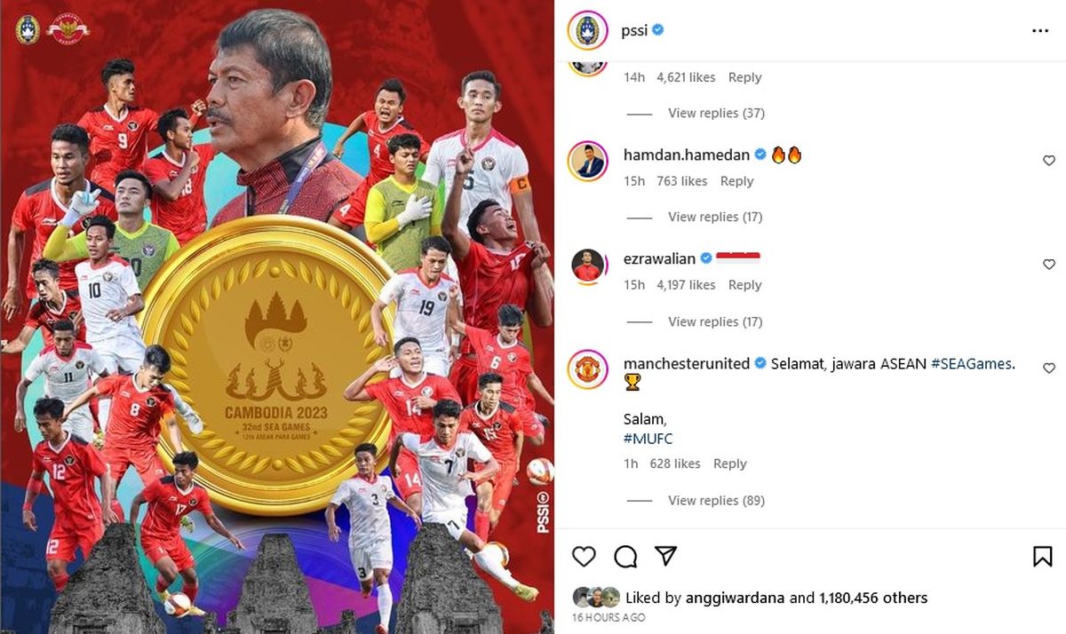 Memberi Ucapan Selamat ke Timnas Indonesia U-22 yang Raih Emas SEA Games 2023, Manchester United : Selamat, Jawara ASEAN