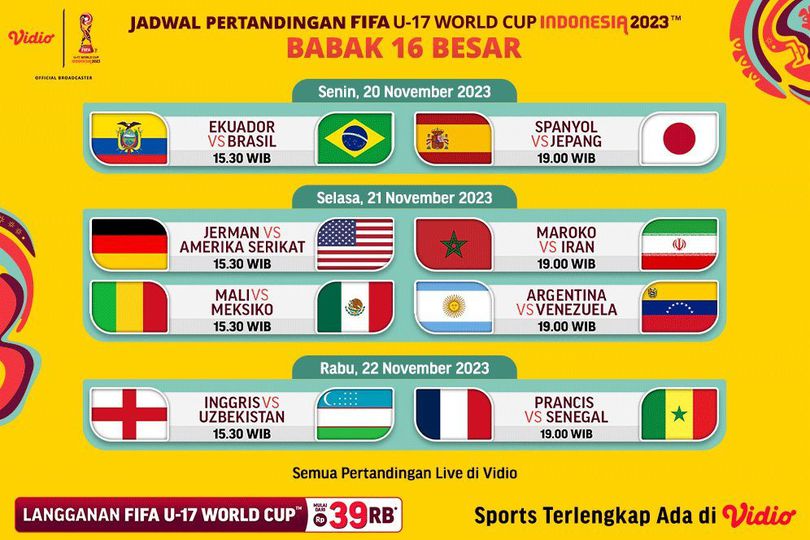 JADWAL Babak 16 Besar Piala Dunia U-17 2023 Hari Ini, Selasa 21 November 2023