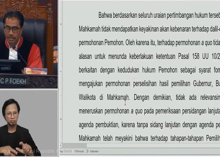 MK Tolak Paslon 01 dan Paslon 03 Dalam Perselisihan PSU Kabupaten Tasikmalaya