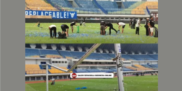 Kondisi Stadion Gelora Bandung Lautan Api (GBLA) Pasca Perayaan Juara Persib Bandung: Rumput Lapangan Rusak dan Gawang Patah