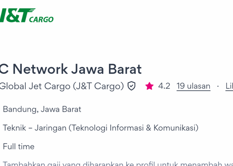 J&T Cargo Buka Lowongan Kerja untuk Penempatan di Beberapa Wilayah Jawa Barat