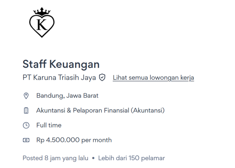 Lowongan Kerja Terbaru Staff Keuangan di PT Karuna Triasih Jaya Gaji Rp 4 Juta ! Berikut Syarat dan Cara Melamarnya