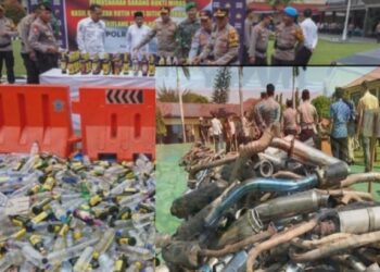 Polresta Cirebon Sita 1.500 Botol Miras dan Ratusan Knalpot Brong