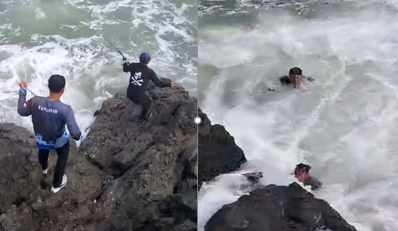 Dua Pemancing Digulung Ombak di Pantai Cikeueus Sukabumi, Video Detik-Detik Saat Terseret Ombak Viral