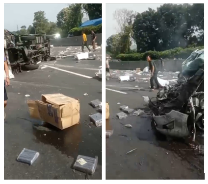Viral, Tiga Kendaraan Tabrakan Beruntun di KM 124 Tol Purbaleunyi