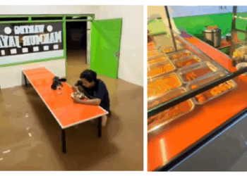 Suasana Warteg di Tengah Genangan Banjir Jalan Raya Banjaran