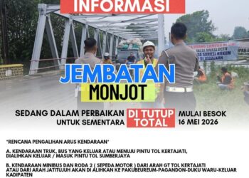 Jembatan Monjot Majalengka Kembali Ditutup, Akses ke Indramayu dan Tol Cipali Dialihkan