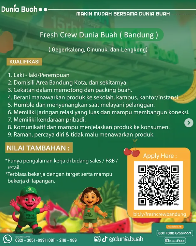 Ada 2 Posisi! Dunia Buah Bandung Buka Loker Crew dan Kasir, Tertarik? 2 Screenshot 2026 05 27 164142