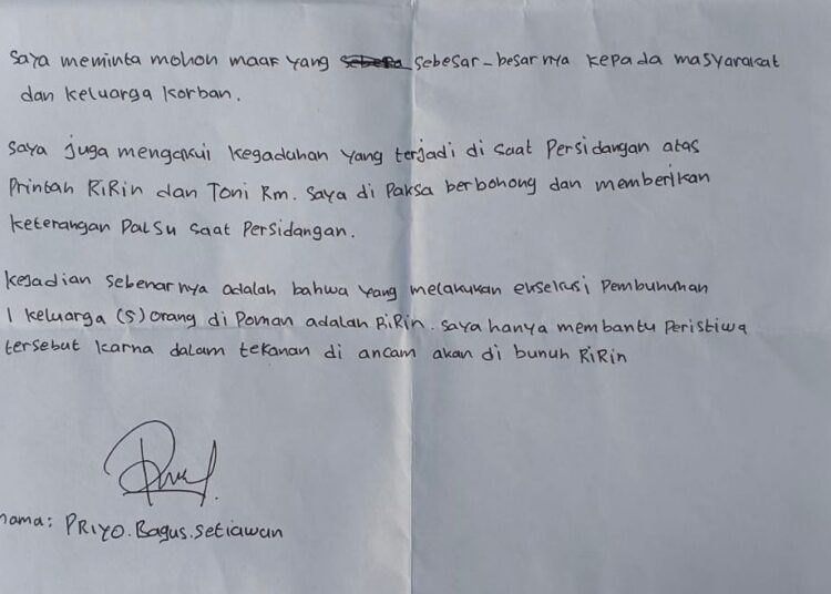 Geger, Priyo Terdakwa Pembunuhan 5 Orang Sekeluarga Mengaku Korban Rekayasa Kuasa Hukum Toni RM 1 Geger, Priyo Terdakwa Pembunuhan 5 Orang Sekeluarga Mengaku Korban Rekayasa Kuasa Hukum Toni RM