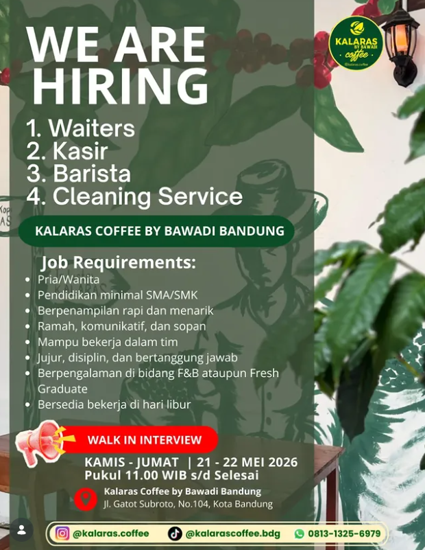 Walk In Interview! Kalaras Coffee Bandung Buka Loker 4 Posisi Buat Lulusan SMA SMK 2 image 13