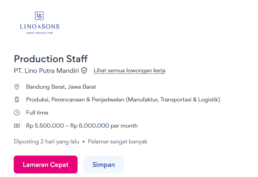 Gaji 6 Juta! Lino and Sons Bandung Buka Loker Posisi Staff Produksi 2 image 15