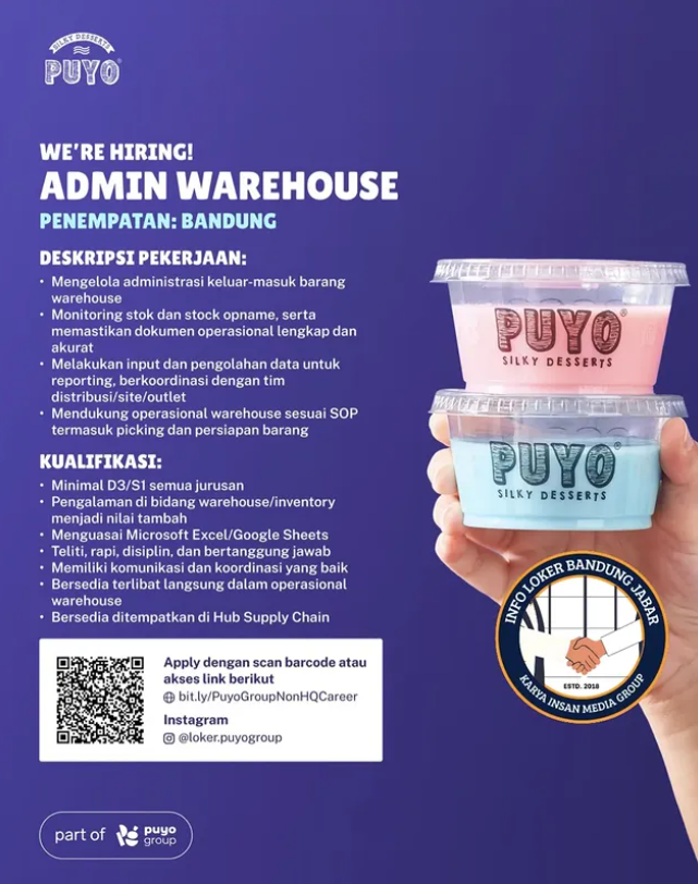 Baru Dibuka! Puyo Group Bandung Buka Loker Admin Gudang, Ini Syaratnya 2 image 22