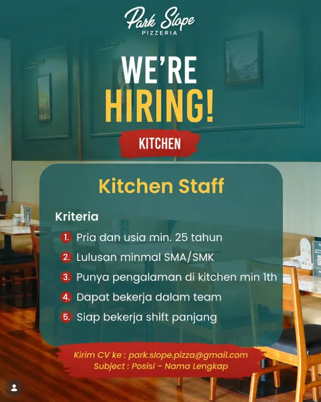 Terbaru! Park Slope Pizzeria Bandung Buka Loker Buat Lulusan SMA SMK 2 image 18